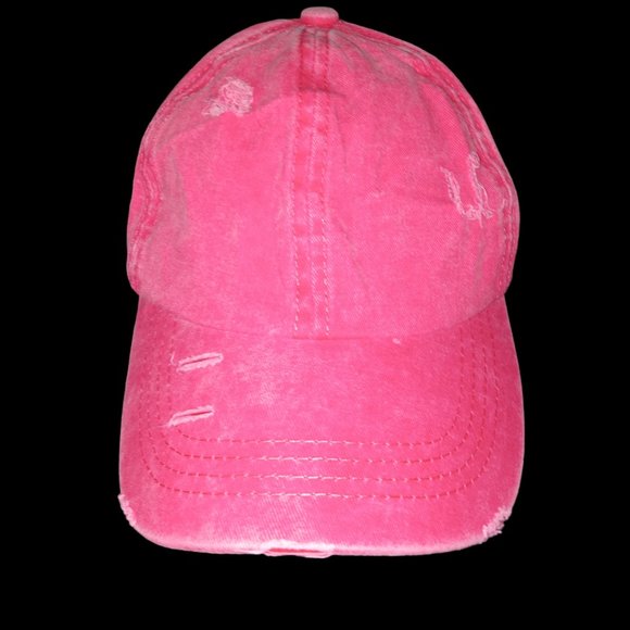 Ciaoed Distressed Cotton Red High Ponytail Adjustable Baseball Cap NEW - Picture 1 of 4